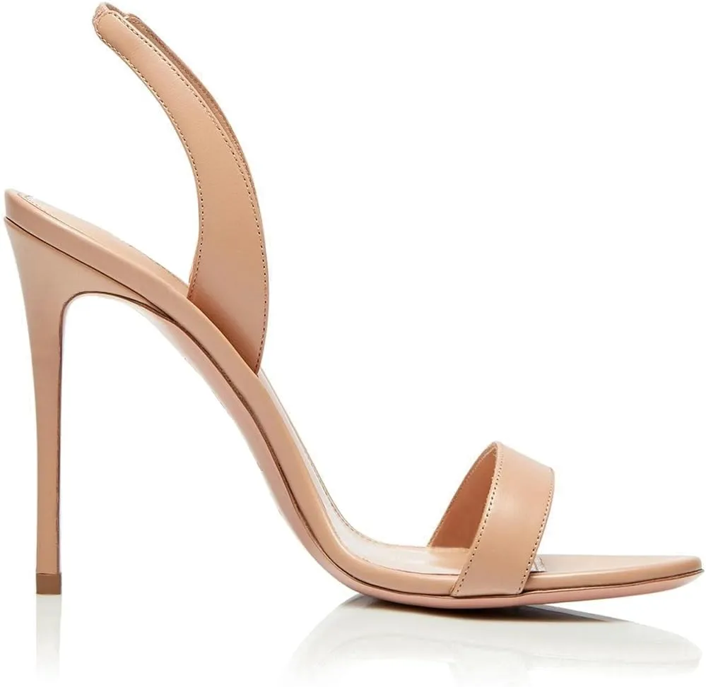 LEHOOR Women Slingback Stiletto Heels Dress Sandals Backless Strappy Heeled Sandal Round Open Toe Formal Sandals 4 Inch High Heel Elastic Ankle Strap Classy Evening Sandals for Wedding Party 4-11 M US