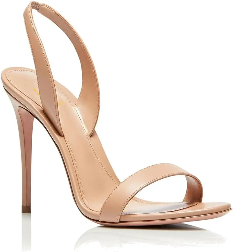 LEHOOR Women Slingback Stiletto Heels Dress Sandals Backless Strappy Heeled Sandal Round Open Toe Formal Sandals 4 Inch High Heel Elastic Ankle Strap Classy Evening Sandals for Wedding Party 4-11 M US