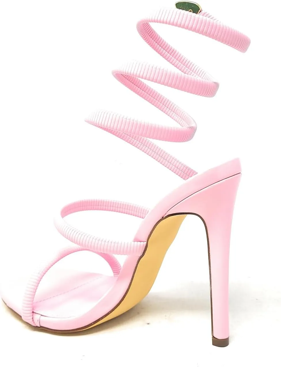 Liliana Nikkia-223 Womens Open Round Toe Leg Spiral Wrap Around Ankle Strap Stiletto Heel Sandal