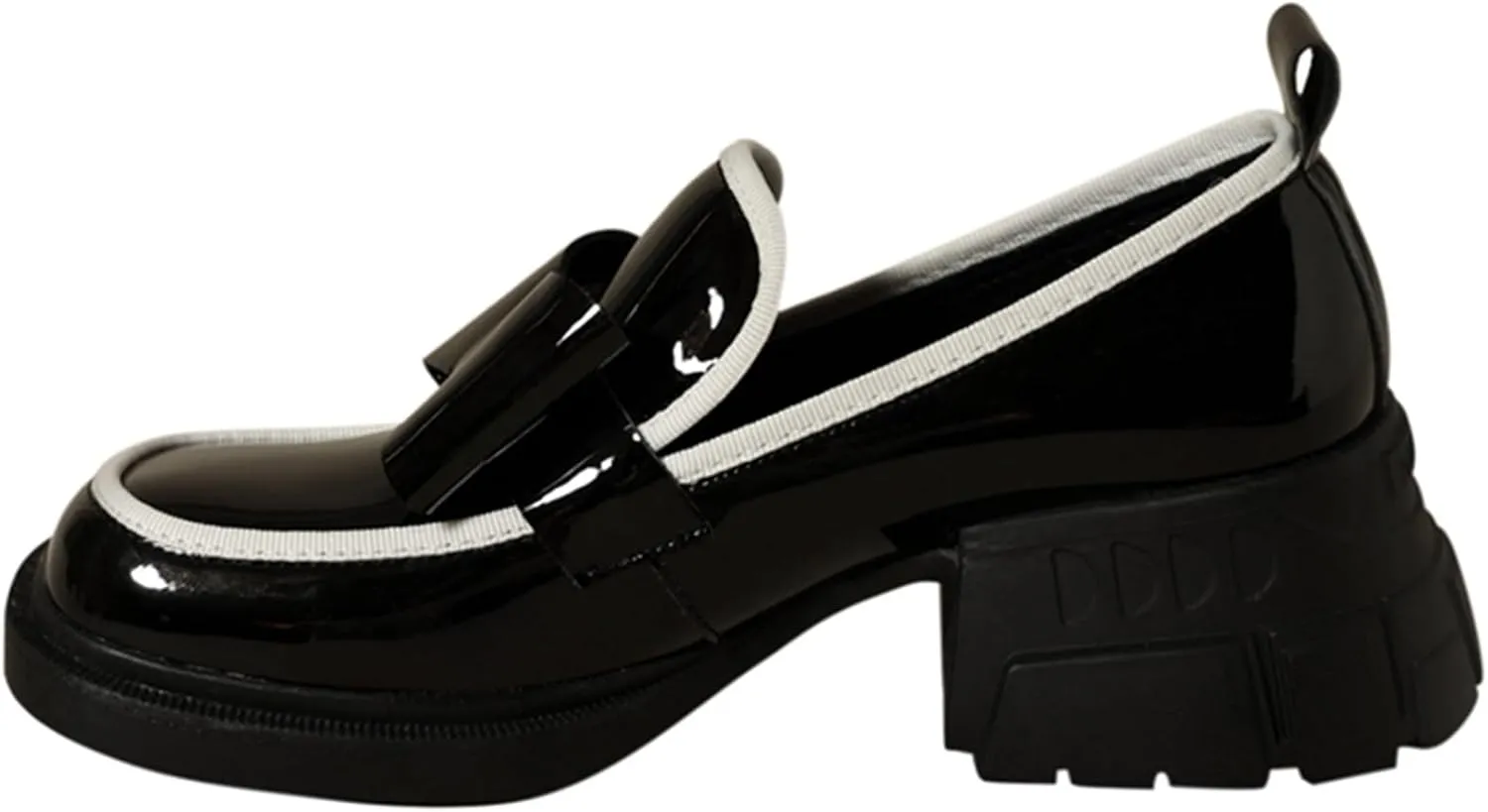 Loafers for Women Women’s Square Toe Chunky Loafers Autumn Patent Leather Platform Heels with Bowknot Slip-On Design