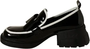 Loafers for Women Women’s Square Toe Chunky Loafers Autumn Patent Leather Platform Heels with Bowknot Slip-On Design