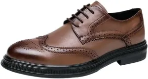 Men Rubber Non-Slip Thick-Soled Oxfords Shoes Fashionable Patent Leather Wing Tips Carved Lug Brogue Shoes