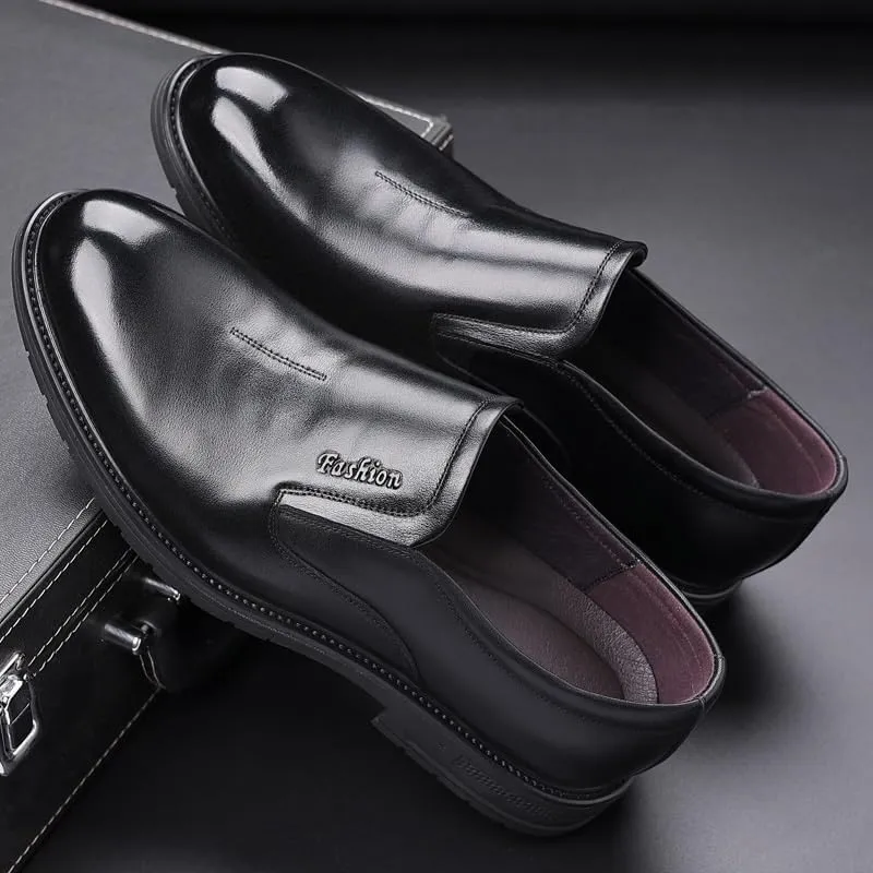 Men's Black Patent Leather Platform Loafers Comfort Non-Slip Lug Sole Slip-On Dress Shoes