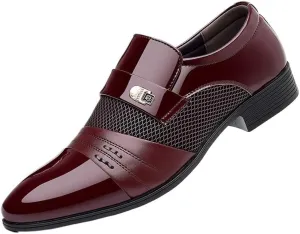 Men's Breathable Leather Wingtip Brogue Oxfords Slip On Pointed Toe Classic Formal Business Shoes Mens Vintage High Gloss Dress Shoes