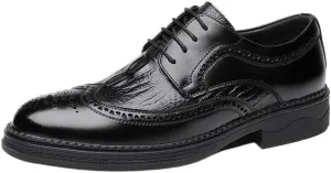 Men's Brogue Business Formal Leather Shoes Retro Pointed Toe Lace-up Oxford Shoes Slip Resistant Rubber Soft Sole Breathable Casual Shoes for Men