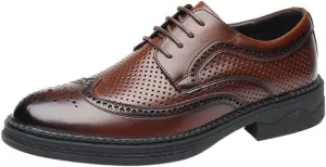 Men's Brogue Business Formal Leather Shoes Retro Pointed Toe Lace-up Oxford Shoes Slip Resistant Rubber Soft Sole Breathable Casual Shoes for Men
