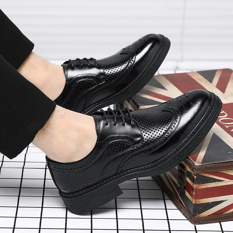 Men's Brogue Business Formal Leather Shoes Retro Pointed Toe Lace-up Oxford Shoes Slip Resistant Rubber Soft Sole Breathable Casual Shoes for Men
