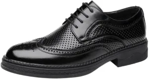 Men's Brogue Business Formal Leather Shoes Retro Pointed Toe Lace-up Oxford Shoes Slip Resistant Rubber Soft Sole Breathable Casual Shoes for Men