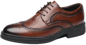 Men's Brogue Business Formal Leather Shoes Retro Pointed Toe Lace-up Oxford Shoes Slip Resistant Rubber Soft Sole Breathable Casual Shoes for Men