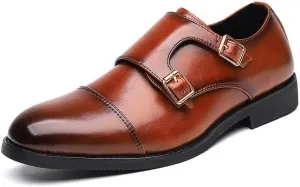 Men's Casual Work Office Comfortable Business Oxford Shoes Double Monk Strap Fashion Luxury Slip on Formal Dress Shoes Non-Slip Softsole Derby Shoes