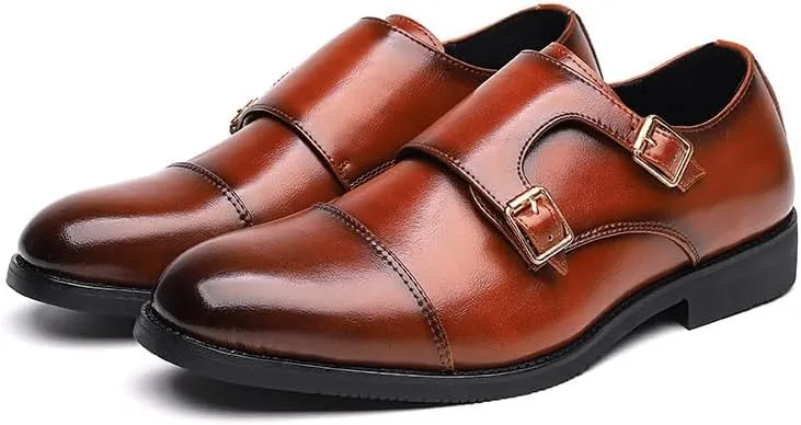 Men's Casual Work Office Comfortable Business Oxford Shoes Double Monk Strap Fashion Luxury Slip on Formal Dress Shoes Non-Slip Softsole Derby Shoes
