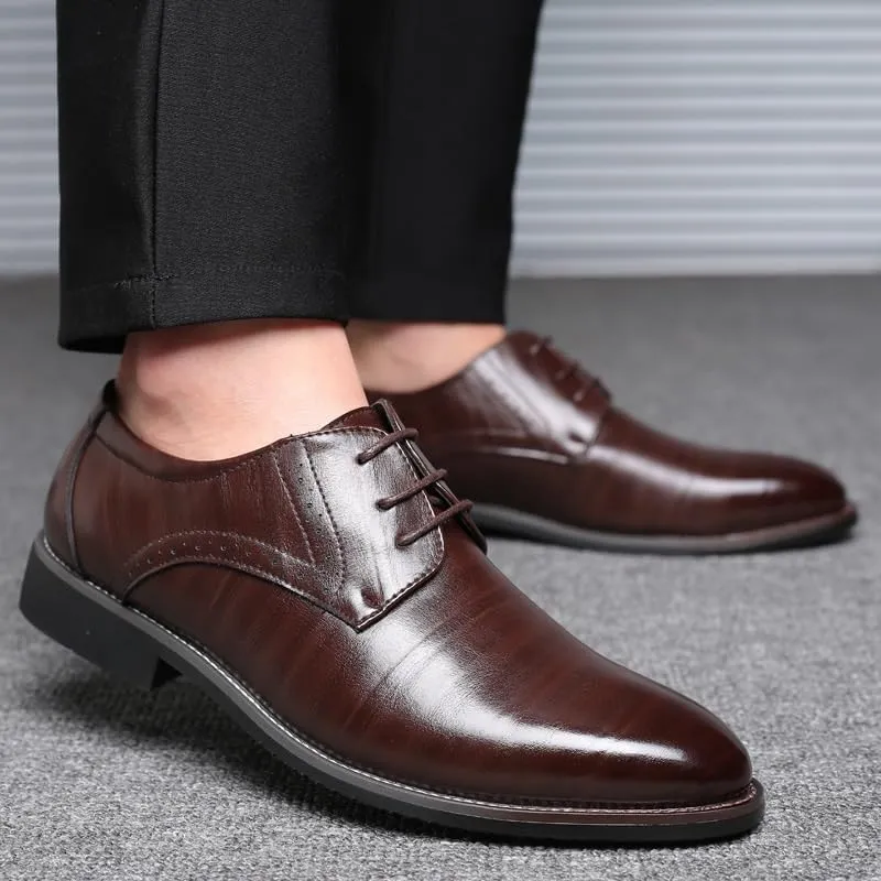 Men's Classic Retro Brogue Shoes, Patent Leather Lace-Up Dress Shoes, Business Oxfords for Office, Wedding, Party, Formal Occasions