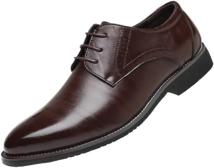Men's Classic Retro Brogue Shoes, Patent Leather Lace-Up Dress Shoes, Business Oxfords for Office, Wedding, Party, Formal Occasions