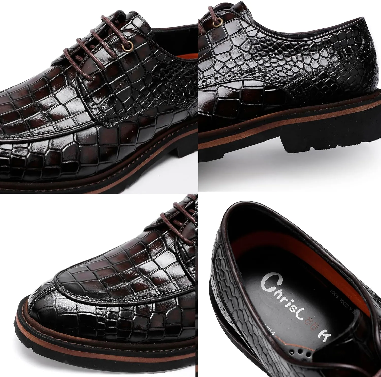Men's Crocodile Pattern Leather Dress Shoes Loafers,Formal Business Lace up Shoes for Men