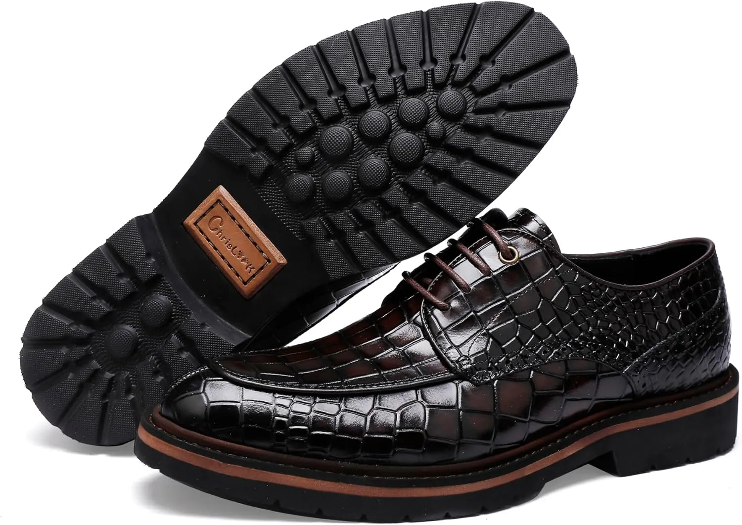 Men's Crocodile Pattern Leather Dress Shoes Loafers,Formal Business Lace up Shoes for Men