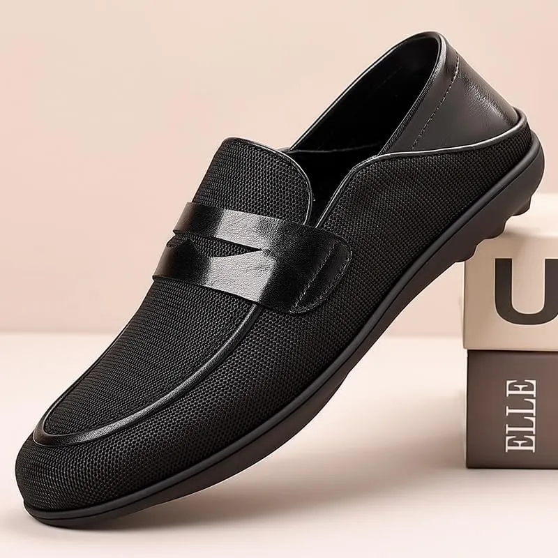 Mens Cutout Mesh Handmade Flat Casual Loafers Comfort Breathable Slip On Hollow Sandals Walking Shoes for Men's Outdoor Activities