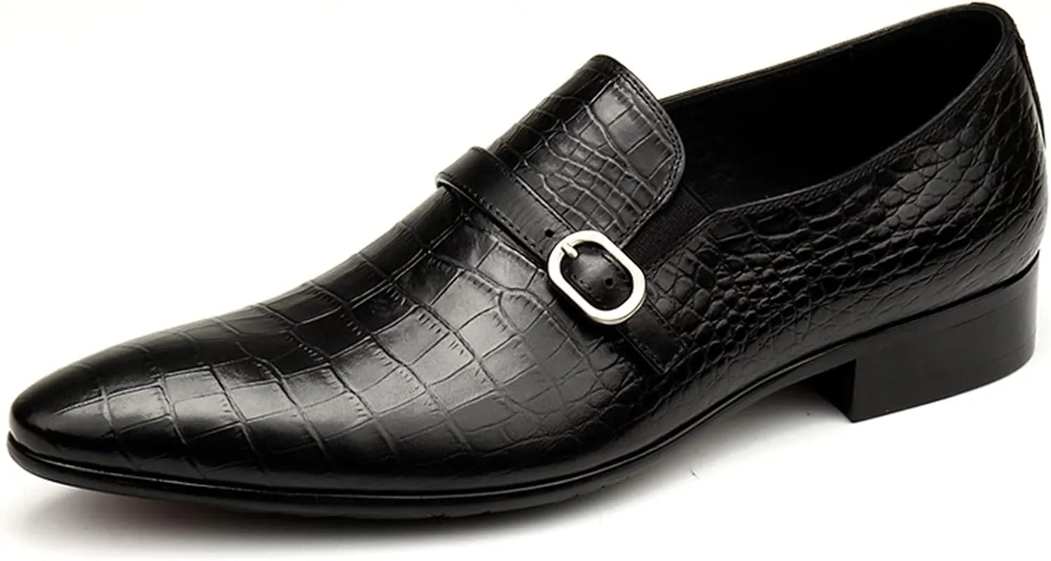 Mens Dress Shoes Black/red Men Dress Shoes Breathable Slip-on Crocodile Pattern Genuine Leather Oxford Shoes(Rojo,6)