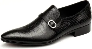 Mens Dress Shoes Black/red Men Dress Shoes Breathable Slip-on Crocodile Pattern Genuine Leather Oxford Shoes(Rojo,6)