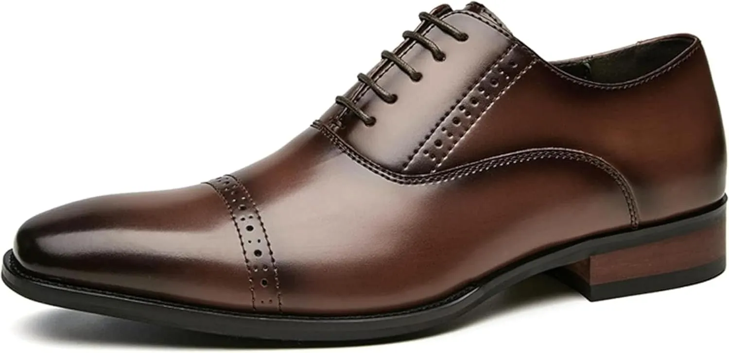 Men's Formal Business Shoes, Groom's Wedding Shoes, Oxford Shoes, Casual Leather Office Shoes, Square Toe Brogue Shoes