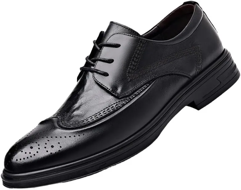 Mens Formal Lace Up Brogue Shoes Non Slip Leather Dress Oxfords Comfortable Low Heel Shoes