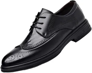 Mens Formal Lace Up Brogue Shoes Non Slip Leather Dress Oxfords Comfortable Low Heel Shoes