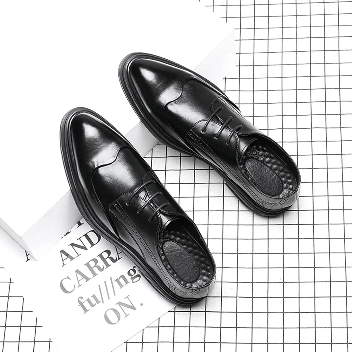 Men's Formal Shoes Spring and Autumn Casual Lace up Brogue Shoes Italian Style Leather Pointed Shoes Groom Formal Oxford Shoes