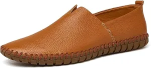 Men's Genuine Leather Slip-On Loafers Handmade Perforated Breathable Casual Driving Shoes