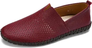 Men's Genuine Leather Slip-On Loafers Handmade Perforated Breathable Casual Driving Shoes
