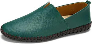 Men's Genuine Leather Slip-On Loafers Handmade Perforated Breathable Casual Driving Shoes