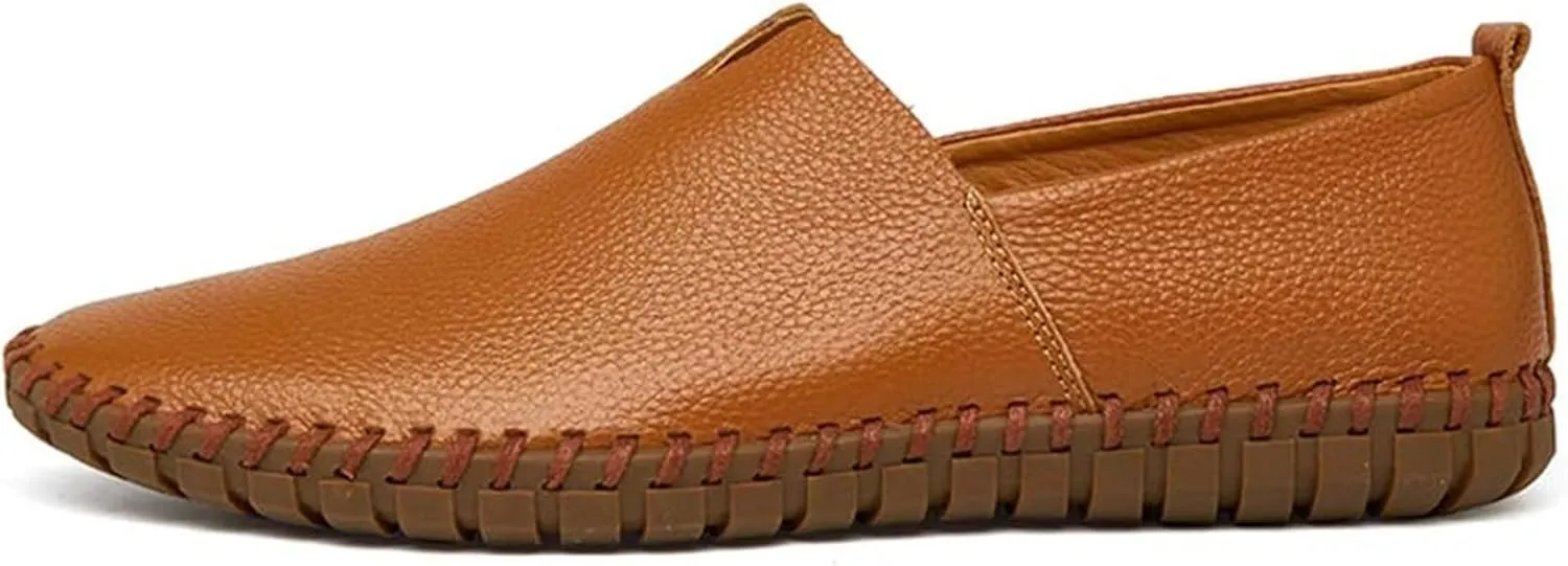 Men's Genuine Leather Slip-On Loafers Handmade Perforated Breathable Casual Driving Shoes
