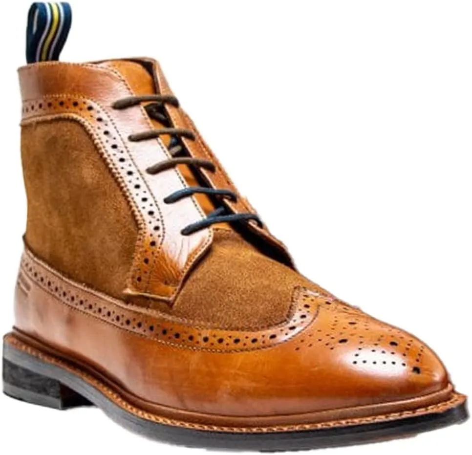 Mens Genuine Leather Suede Lace Up Boots Goodyear Welted Brogue Ankle Smart Casual Shoes