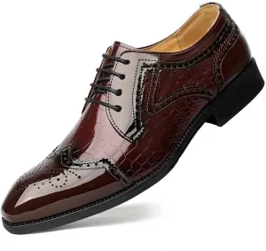 Men's Glossy Leather Shoes Classic Brogue Shoes Lace Up Men's Office Business Shoes Big Casual Work Office Comfortable Business Shoes