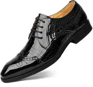 Men's Glossy Leather Shoes Classic Brogue Shoes Lace Up Men's Office Business Shoes Big Casual Work Office Comfortable Business Shoes