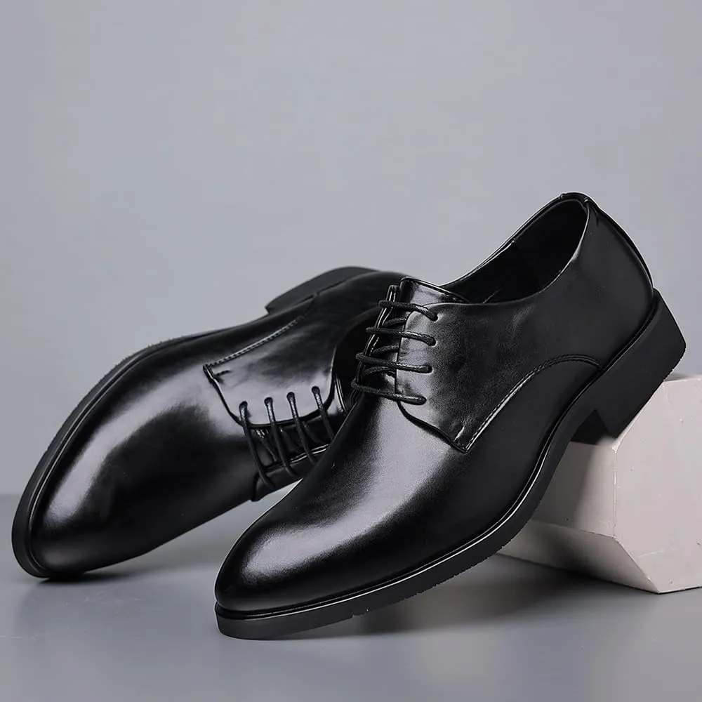 Men's Height Increase Lace-up Brogue Shoes Men's Black Versatile Dress Shoes Waterproof Leather