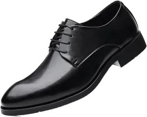 Men's Height Increase Lace-up Brogue Shoes Men's Black Versatile Dress Shoes Waterproof Leather