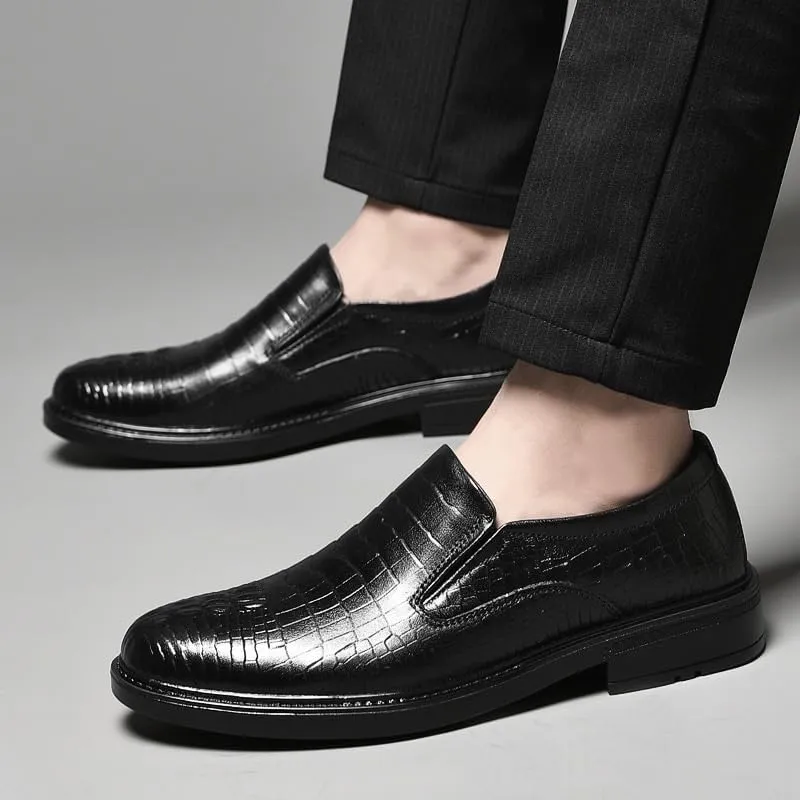 Men's Leather Brogue Shoes, Luxury Slip-On Casual Shoes, Comfortable Platform Sole, Business Dress Shoes for Men