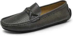 Mens Loafers Shoe Square Toe Faux Leather Breathable Perforated Driving Loafers Lightweight Flat Heel Slip Resistant Fashion Slip-ons