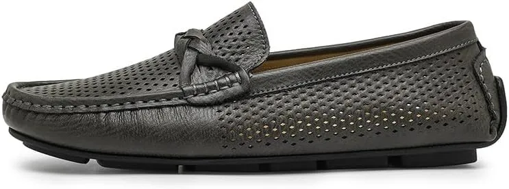 Mens Loafers Shoe Square Toe Faux Leather Breathable Perforated Driving Loafers Lightweight Flat Heel Slip Resistant Fashion Slip-ons