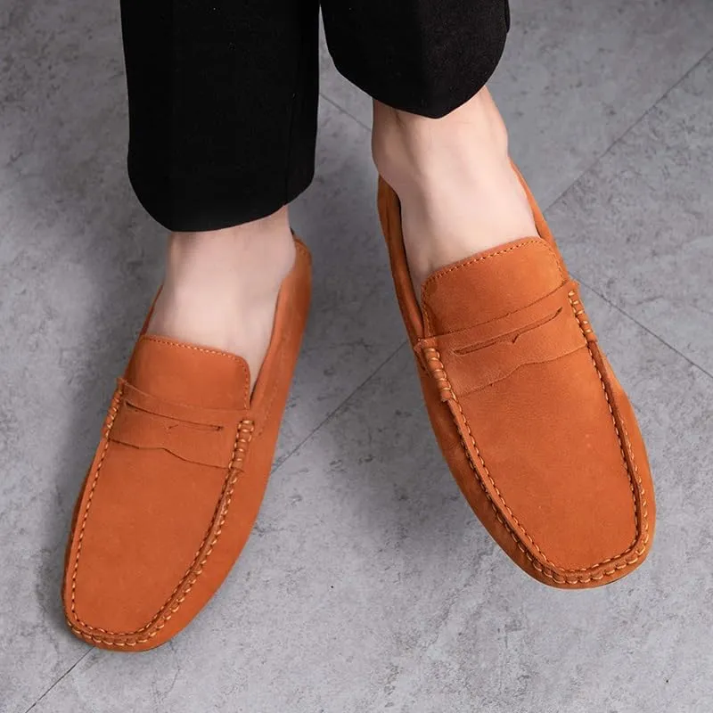 Mens Loafers Shoe Square Toe Genuine Leather Penny Driving Loafers Comfortable Anti-Slip Flexible Party Walking Slip-on