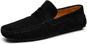 Mens Loafers Shoe Square Toe Genuine Leather Penny Driving Loafers Comfortable Anti-Slip Flexible Party Walking Slip-on