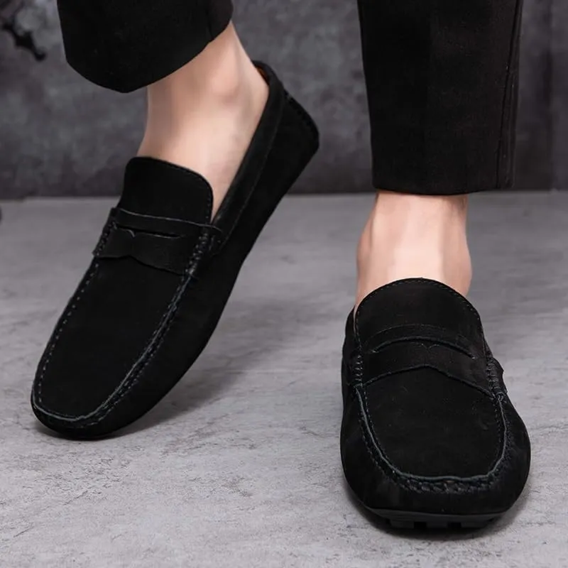 Mens Loafers Shoe Square Toe Genuine Leather Penny Driving Loafers Comfortable Anti-Slip Flexible Party Walking Slip-on