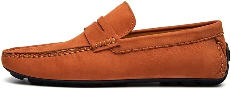 Mens Loafers Shoe Square Toe Genuine Leather Penny Driving Loafers Comfortable Anti-Slip Flexible Party Walking Slip-on