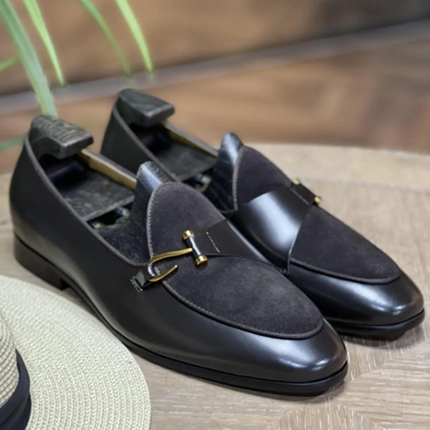 Men's Loafers Shoes Genuine Leather Monk Shoes Office Work Shoe Driving Shoe (Color : Brown, Size : 39)