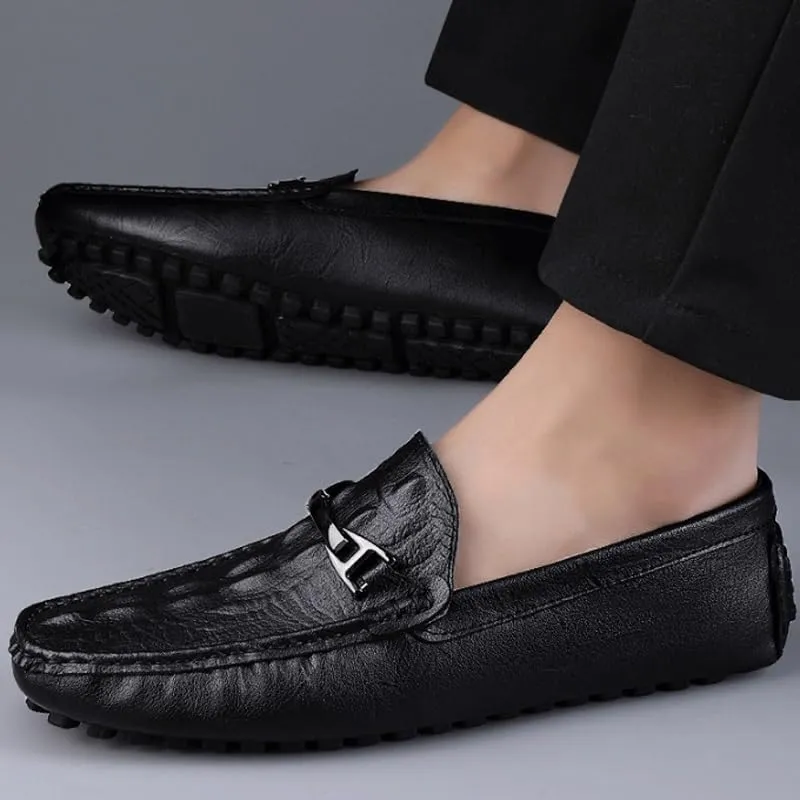 Men's Loafers Slip-On Shoes with Non-Slip Sole Fashion Casual Business Prom Mocasines Boat Leather Shoes