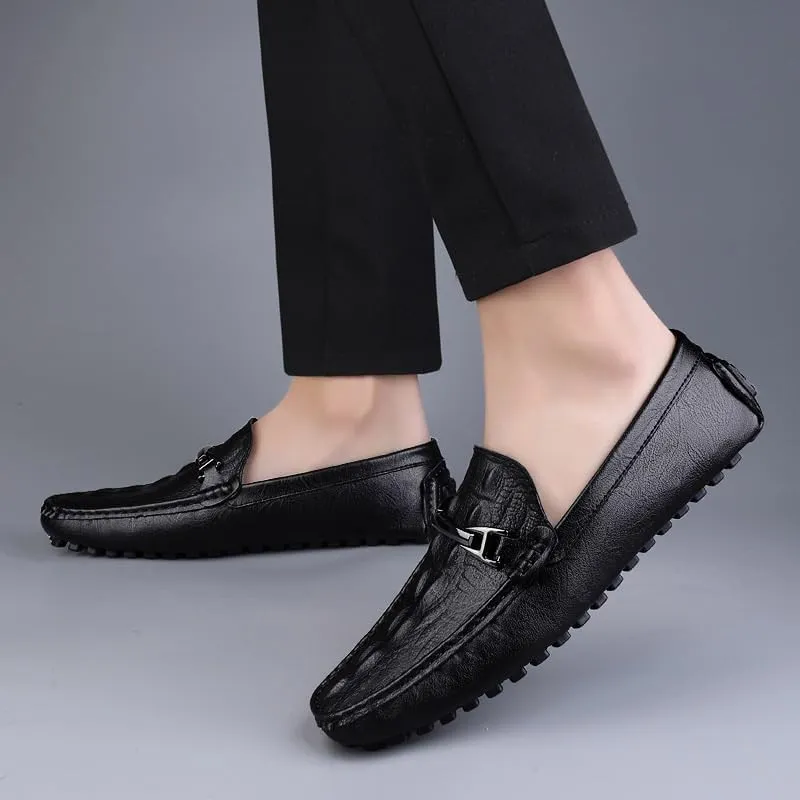 Men's Loafers Slip-On Shoes with Non-Slip Sole Fashion Casual Business Prom Mocasines Boat Leather Shoes