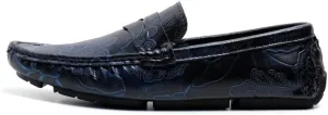 Men's Loafers Square Toe Floral Print Nubuck Leather Penny Driving Loafers Flat Heel Comfortable Slip Resistant Casual Prom Slip-ons