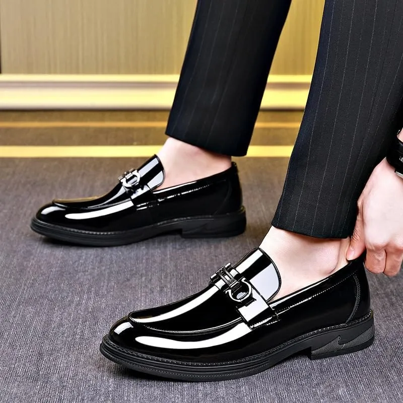 Mens Oxford Men's Patent Leather Brogue Shoes Slip-On Platform Loafer Shoes Fashion Pointed Toe Low Top Oxford Formal Shoes Non-Slip Business Dress Shoes for Party Dating Prom Dress Shoes(8.5)