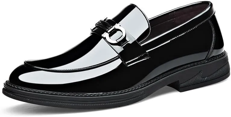 Mens Oxford Men's Patent Leather Brogue Shoes Slip-On Platform Loafer Shoes Fashion Pointed Toe Low Top Oxford Formal Shoes Non-Slip Business Dress Shoes for Party Dating Prom Dress Shoes(8.5)