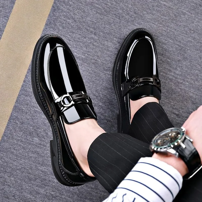 Mens Oxford Men's Patent Leather Brogue Shoes Slip-On Platform Loafer Shoes Fashion Pointed Toe Low Top Oxford Formal Shoes Non-Slip Business Dress Shoes for Party Dating Prom Dress Shoes(8.5)