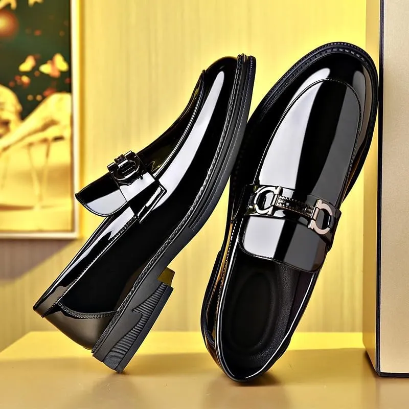 Mens Oxford Men's Patent Leather Brogue Shoes Slip-On Platform Loafer Shoes Fashion Pointed Toe Low Top Oxford Formal Shoes Non-Slip Business Dress Shoes for Party Dating Prom Dress Shoes(8.5)